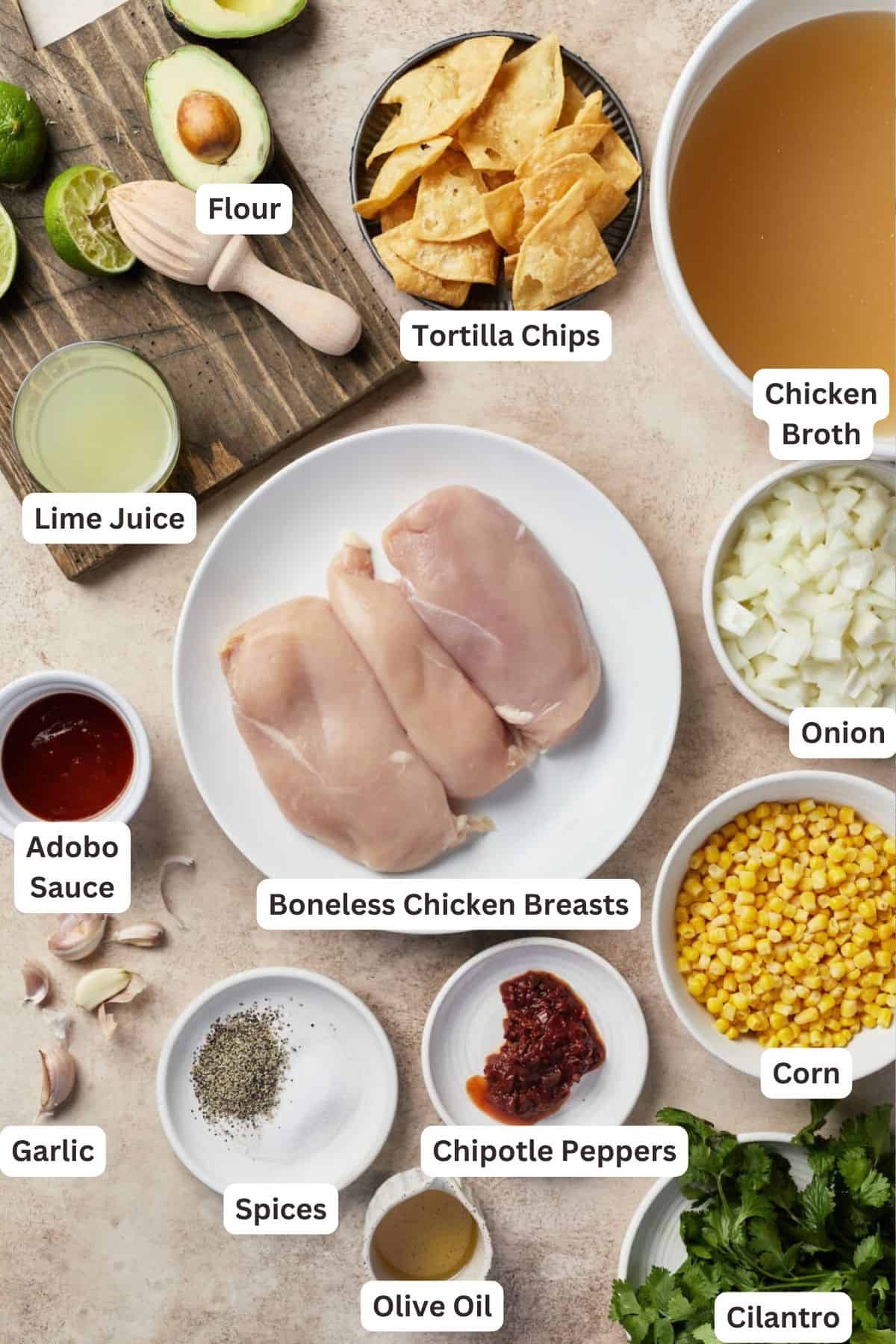 Ingredients for Chipotle Lime Chicken Soup.