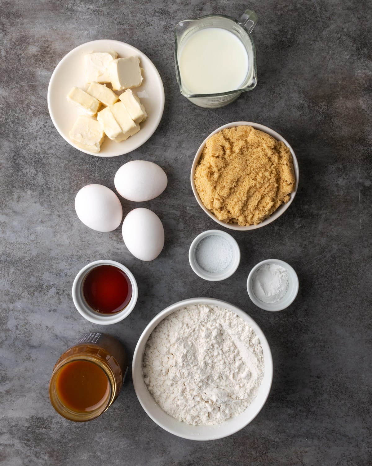 The ingredients for caramel poke cake.