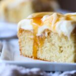 Quick and Easy Caramel Cake topped with creamy cream cheese frosting!