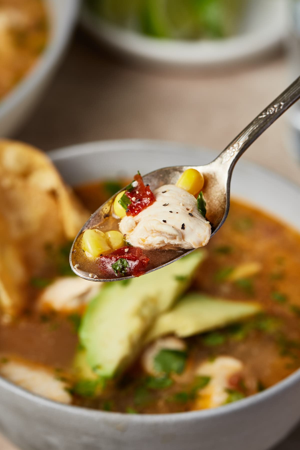 A spoonful of Mexican chicken soup.