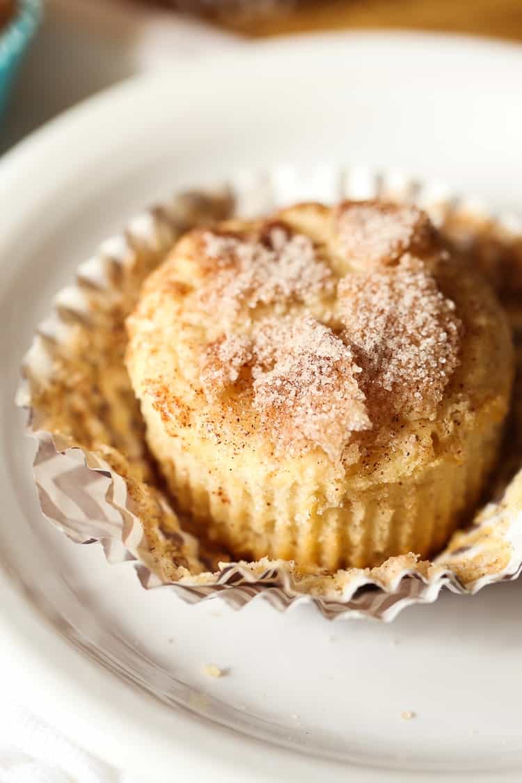 Snickerdoodle Muffins! Soft, cakey muffins, topped with crunchy cinnamon sugar!