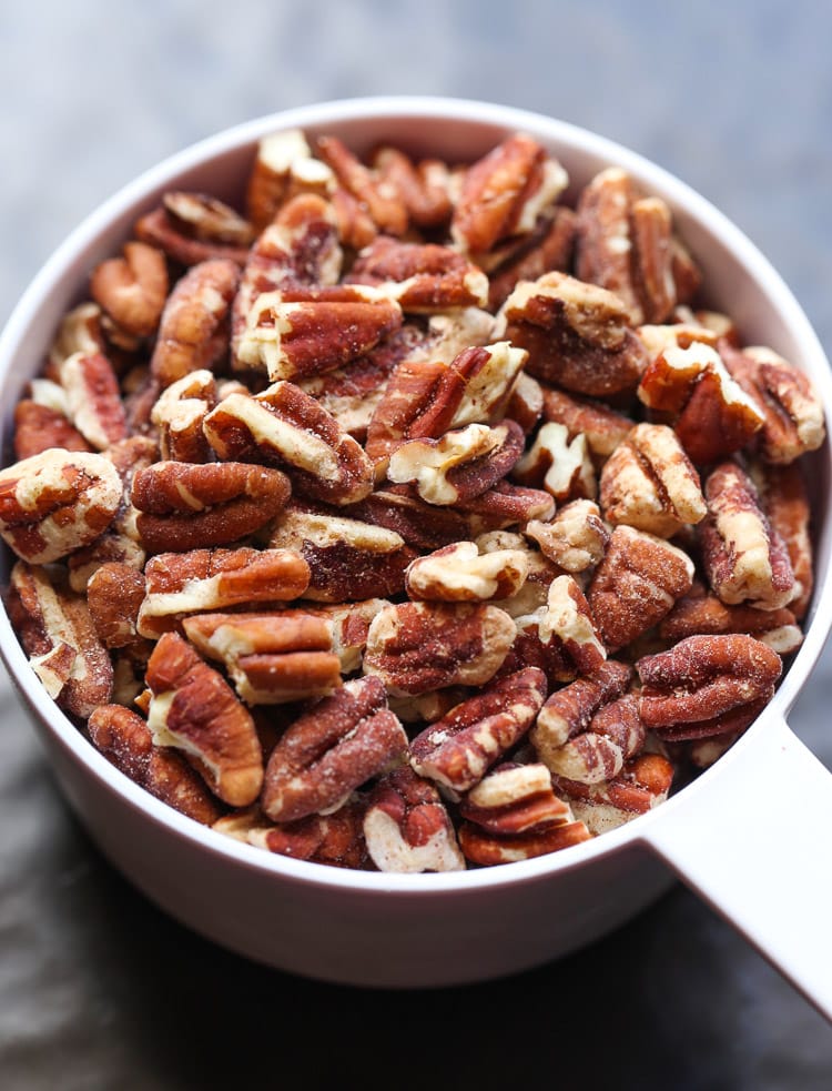 Chopped pecans to use in the praline crumble