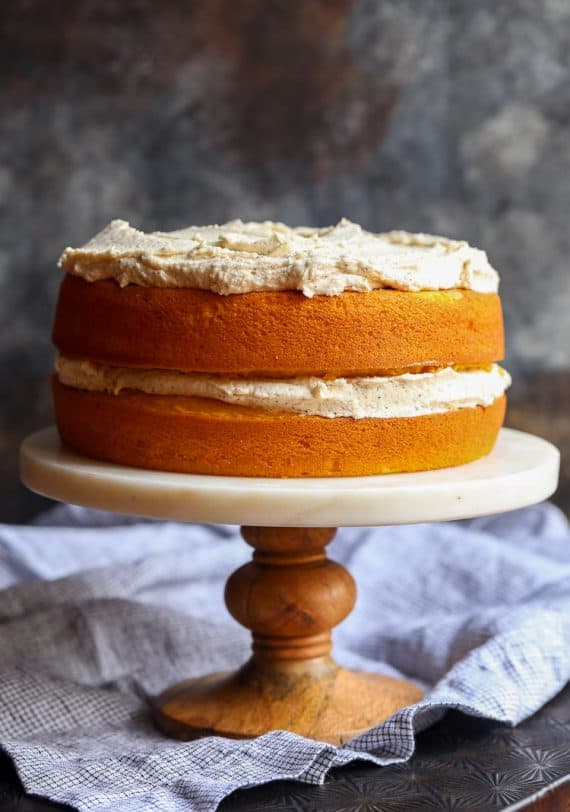 Easy Pumpkin Cake with Browned Butter Maple Frosting. 