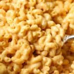 Close up of no-boil slow cooker mac and cheese.