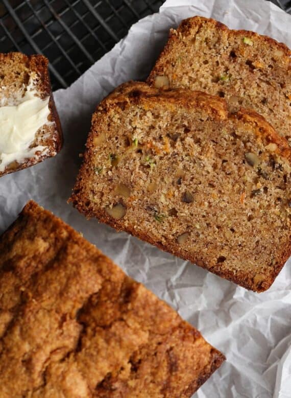 Autumn Bread is fall baking at its best. An ultra moist quick bread/cake that's a combination of zucchini bread, banana bread, and carrot cake! I bake this all year long!