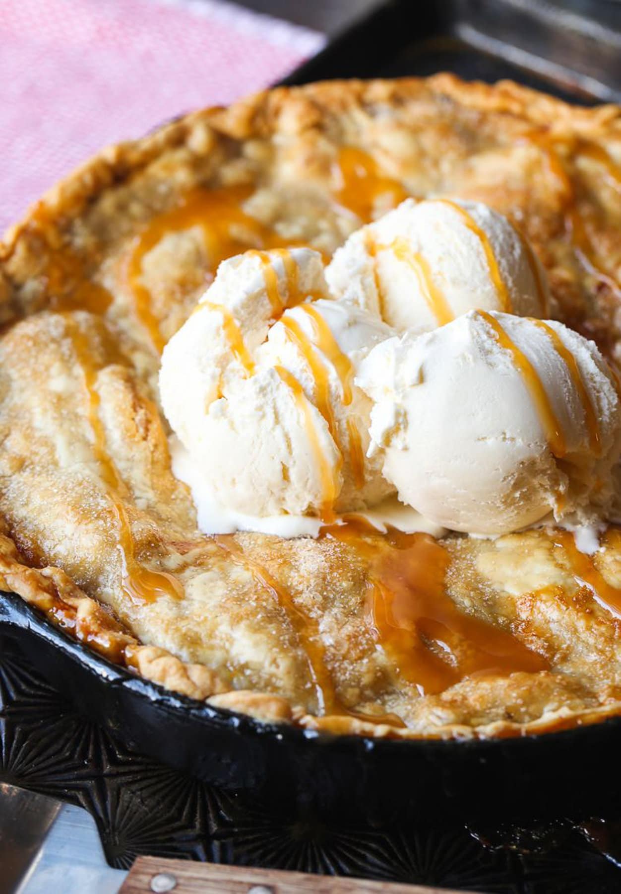 Ice cream on top of apple pie