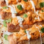 Cheesy Buffalo Chicken Stuffed Bread...slice it small for a great appetizer, or slice it large for dinner sized sandwiches!