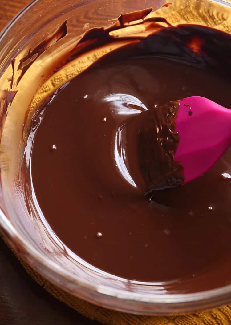 Melted Chocolate and Butter in a Large Glass Mixing Bowl