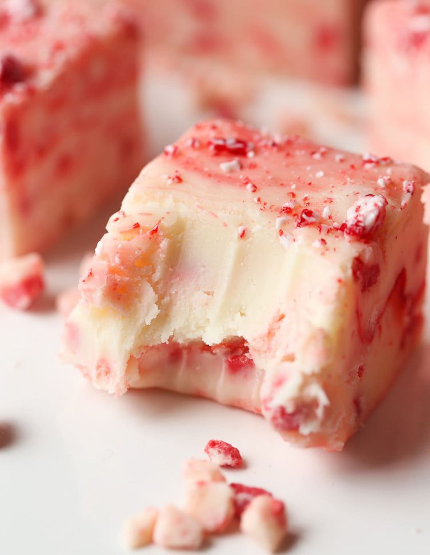 Candy Cane fudge with a bite taken out