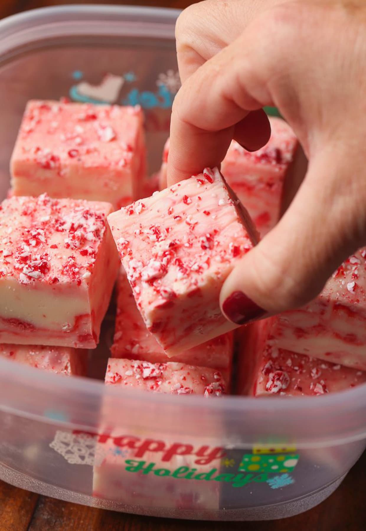 Fudge stored in Tupperware 