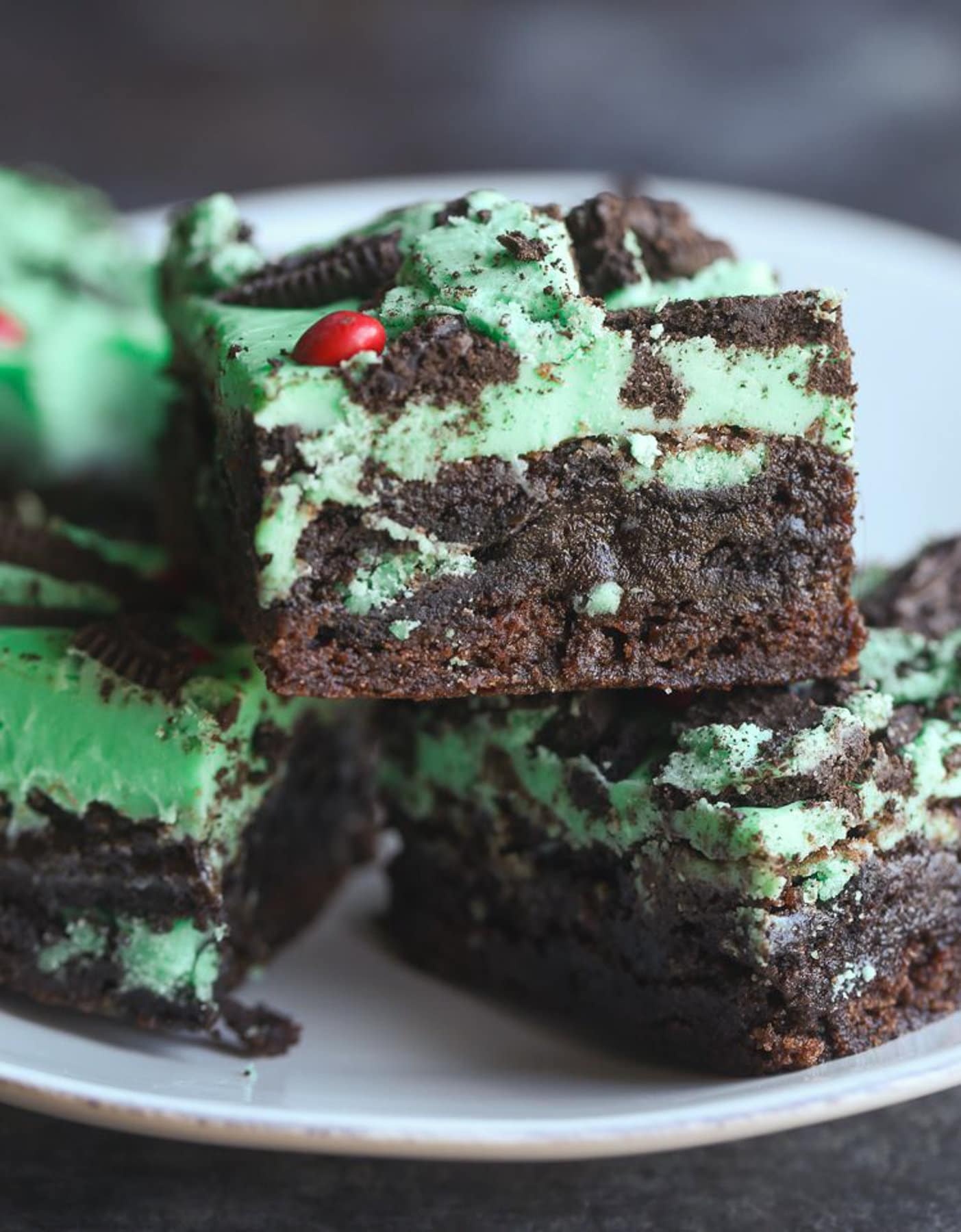 Grinch brownies chopped and served