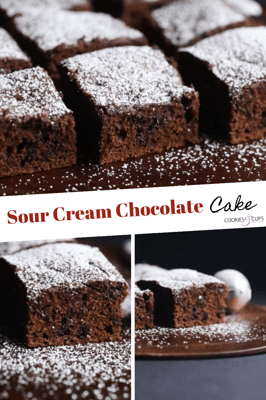 Pinterest Image for sour cream chocolate cake