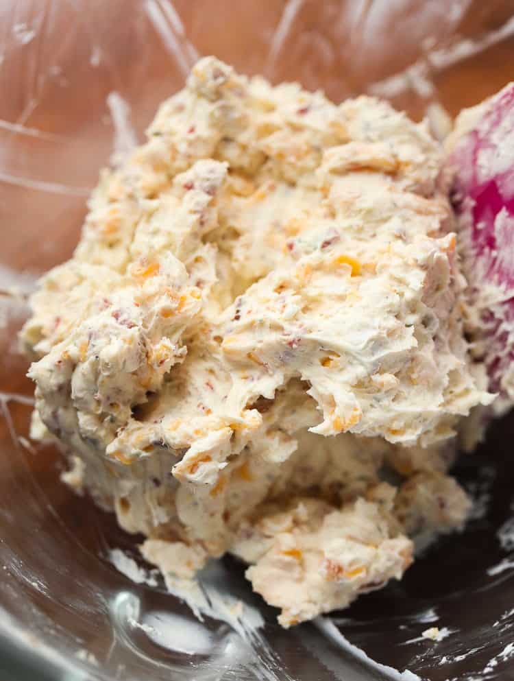 The "Crack" filling for Cheesy Crack Pretzels is combined in a mixing bowl.