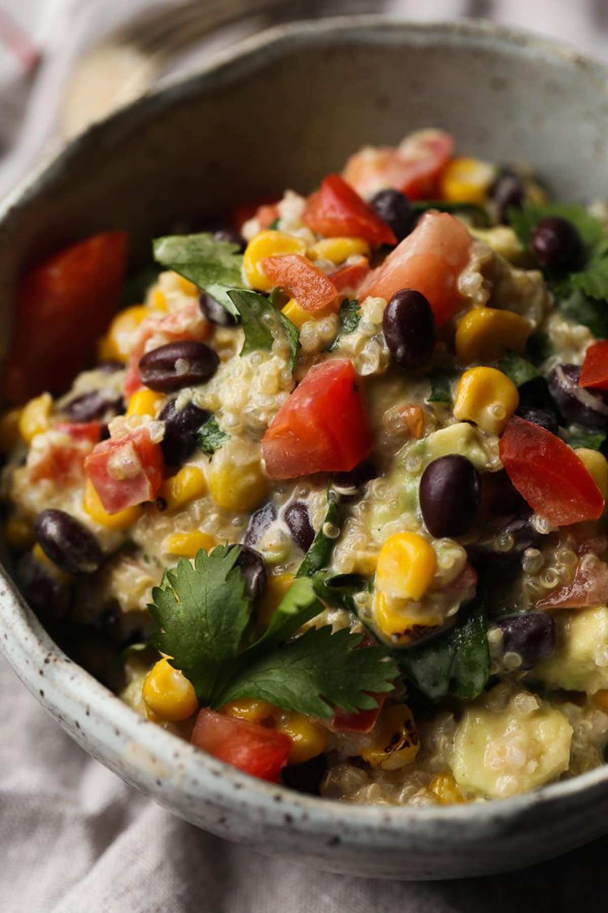 Southwest quinoa salad served to eat