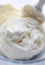 Perfect Party Frosting with sprinkles mixed into it.