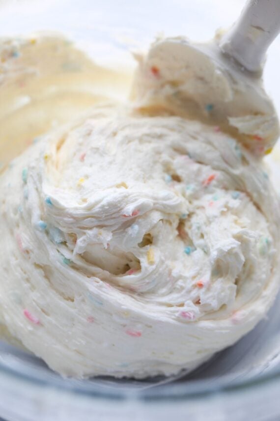 Perfect Party Frosting with sprinkles mixed into it.