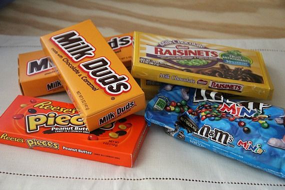 Packages of a variety of movie theater candy