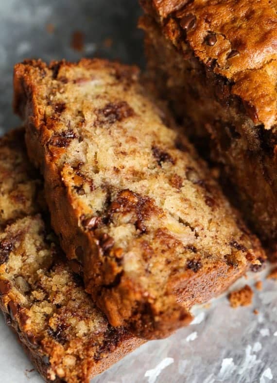 Sliced chocolate chip banana bread