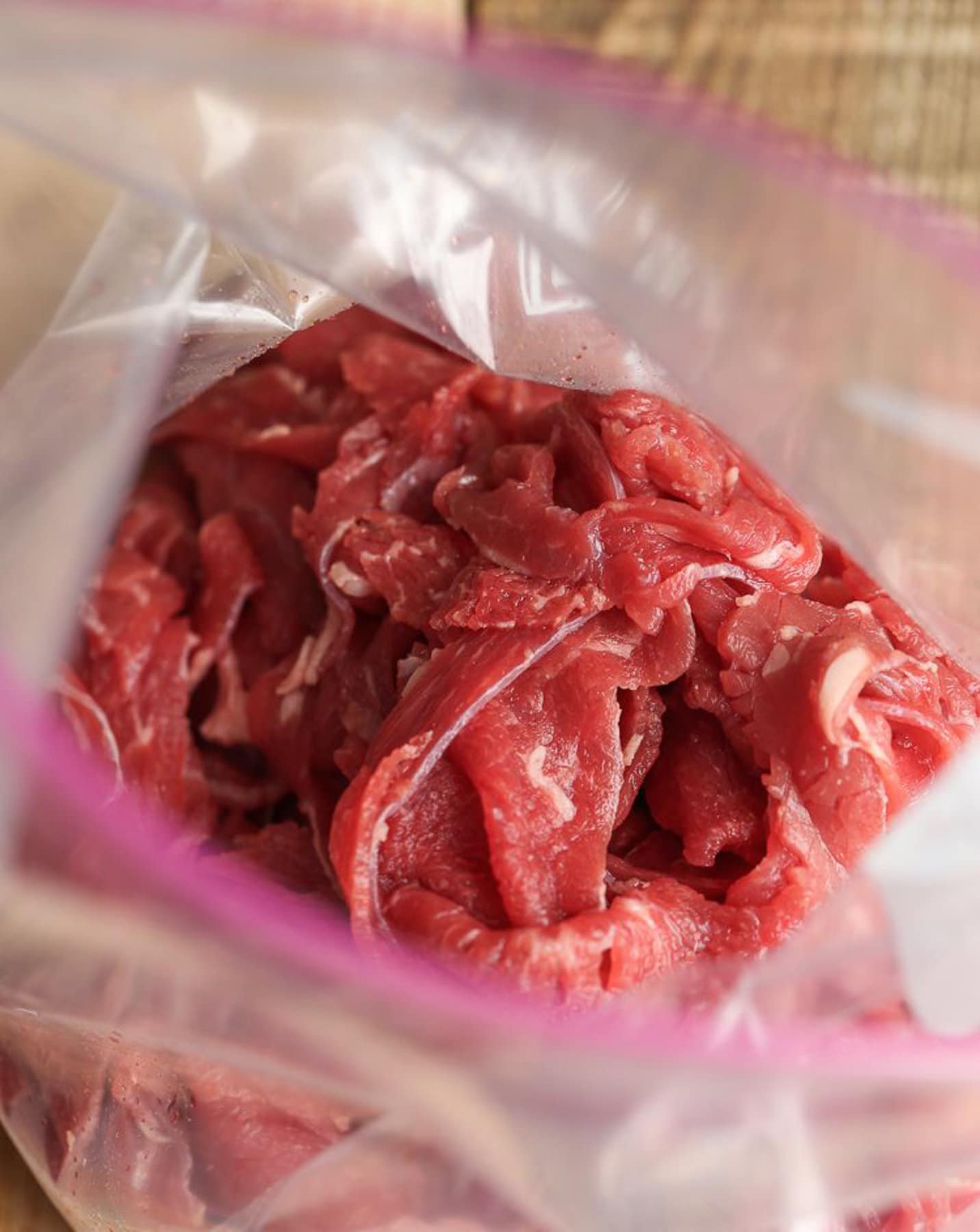 Lean meat in a bag before the marinade