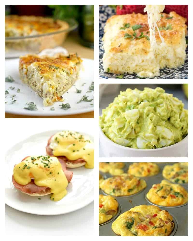 Photo collage of various egg breakfast recipes.
