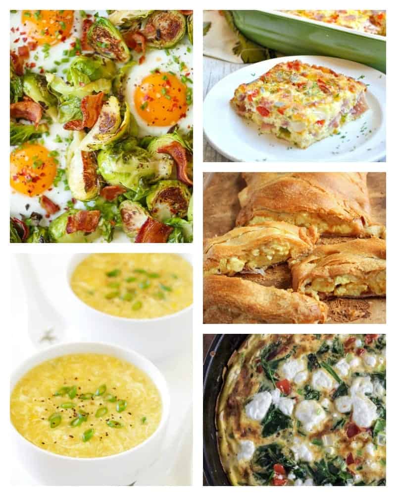 Photo collage of various savory egg recipes.
