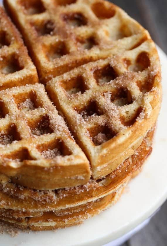 Churro Waffles made with Rapid Rise yeast! These are out of control...you can make the batter the night before and be ready to have waffles in the morning!