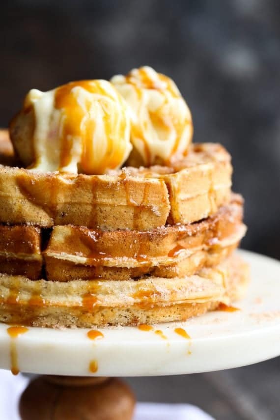 Churro Waffles made with Rapid Rise yeast! These are out of control...you can make the batter the night before and be ready to have waffles in the morning!