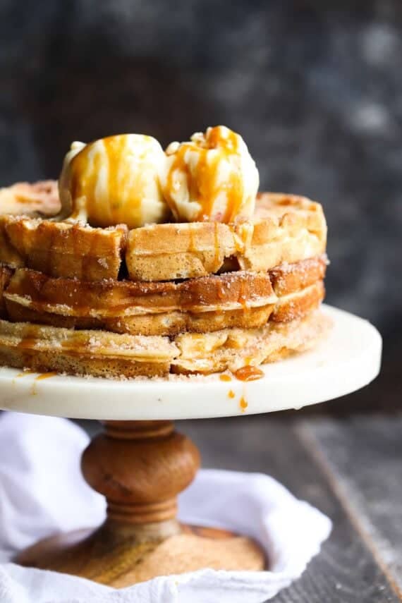 Churro Waffles made with Rapid Rise yeast! These are out of control...you can make the batter the night before and be ready to have waffles in the morning!