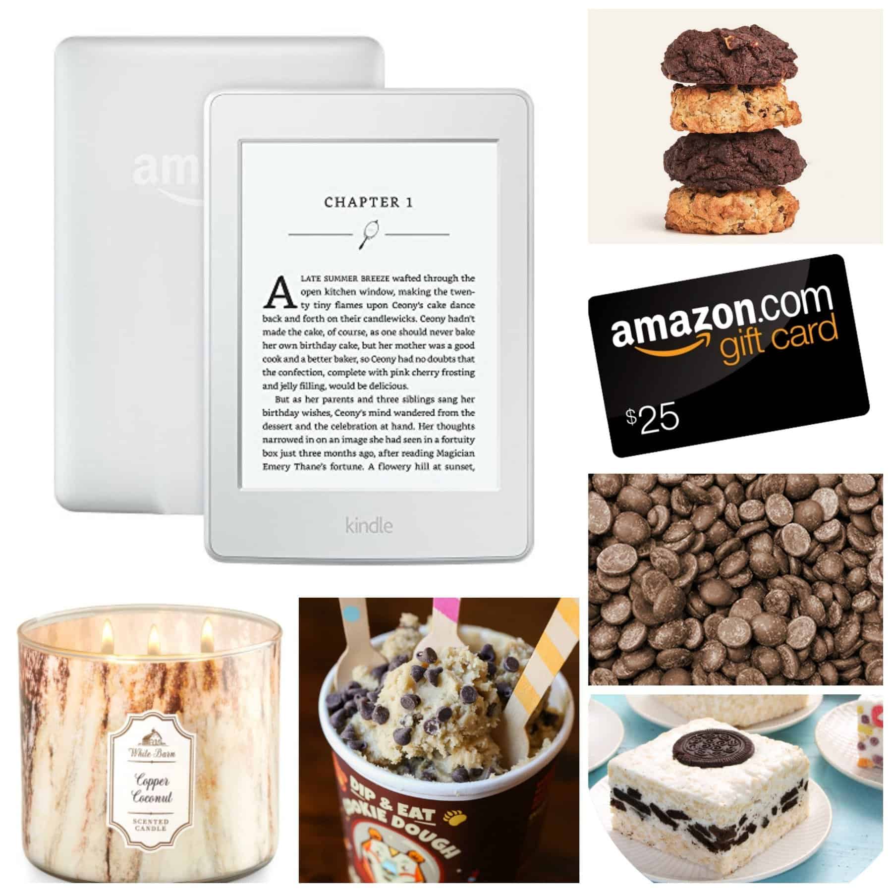 A Collage of Pictures of an iPad, an Amazon Gift Card and Various Desserts