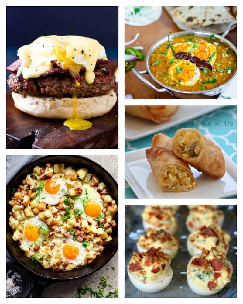 Photo collage of various savory egg recipes.