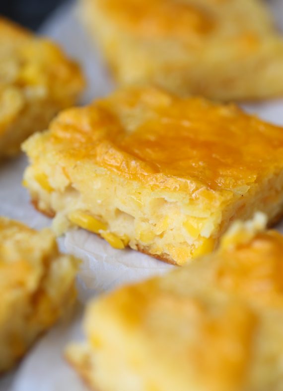 Creamy Cheesy Cornbread! It's like a cross between cornbread and corn casserole that you can eat with your hands! LOVE IT!