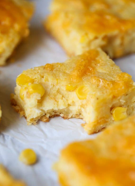 Creamy Cheesy Cornbread! It's like a cross between cornbread and corn casserole that you can eat with your hands! LOVE IT!