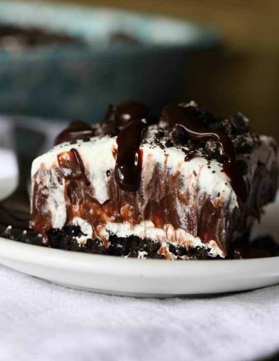 Chocolate Lasagna! Layers of creamy chocolate pudding, cheesecake, whipped cream, and a crunchy Oreo crust!