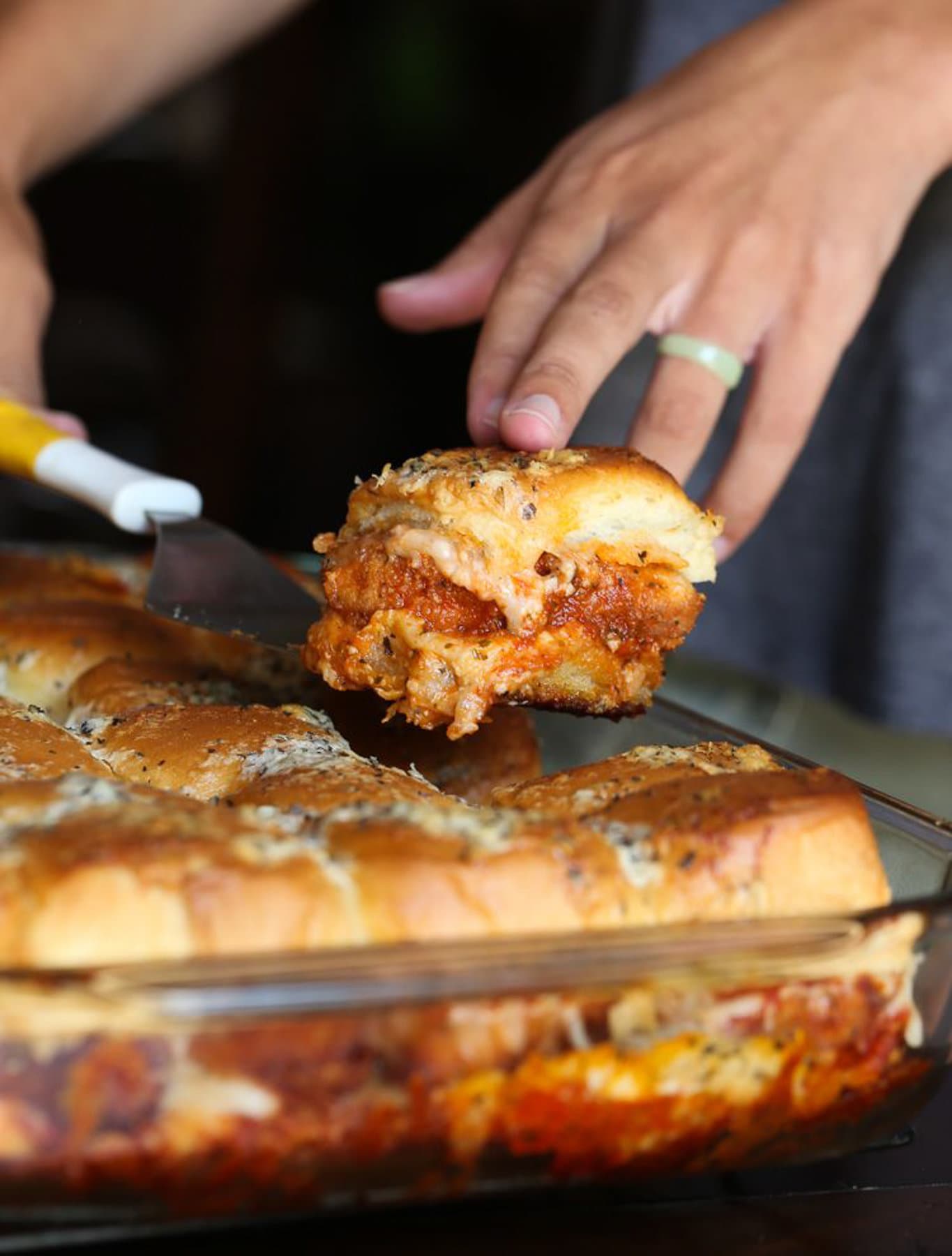 Cheeseburger slider served to eat