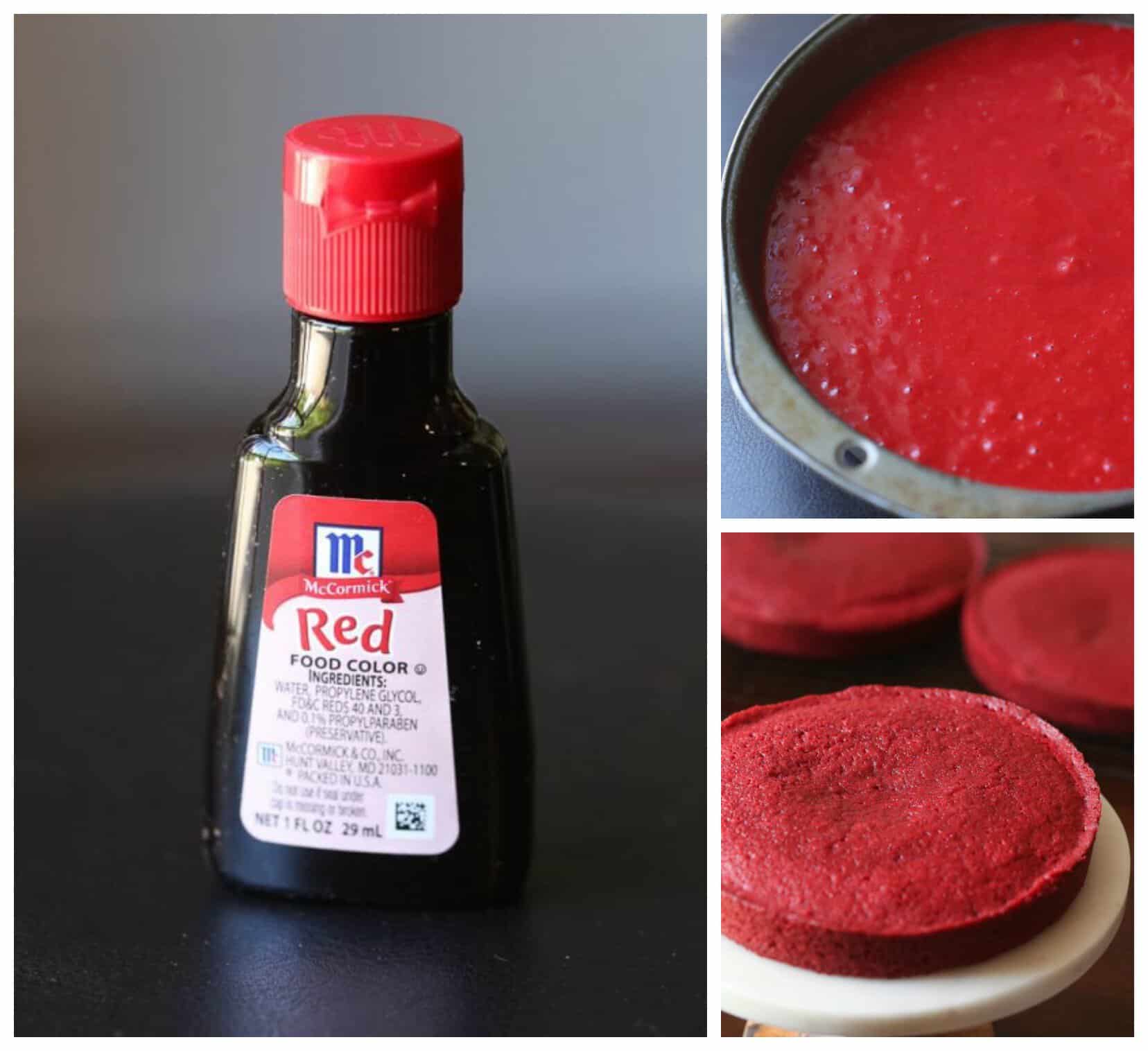 Collage of pictures on how to make Red Velvet Cake.