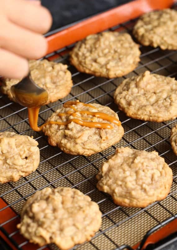 Caramel Apple Oatmeal Cookies! These are chewy, sweet and prefect for the fall season!