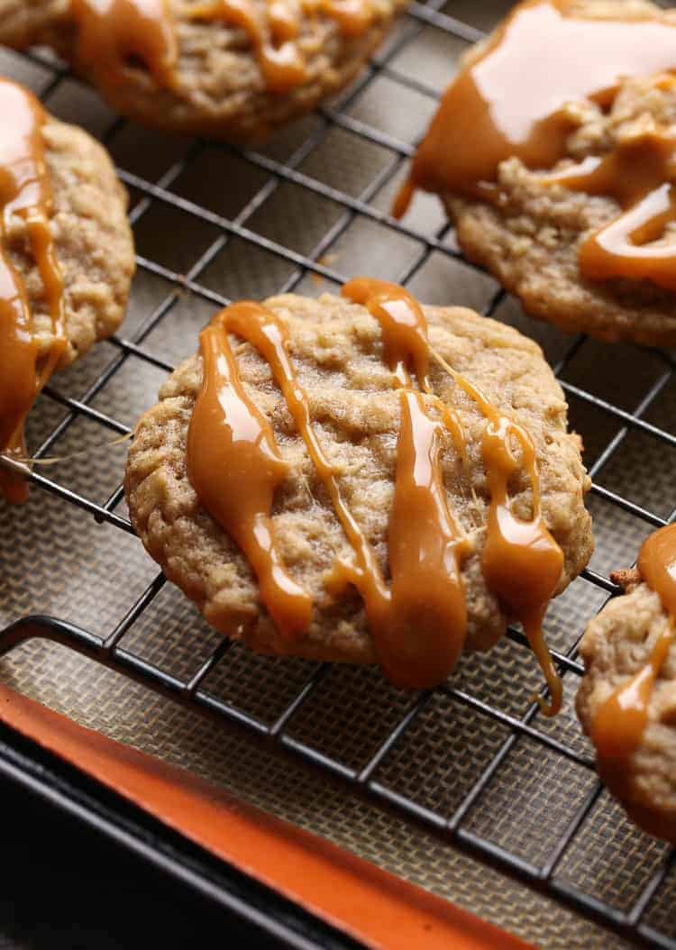 Caramel Apple Oatmeal Cookies! They are chewy, sweet and perfect for the fall season!