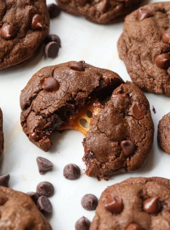 Double Chocolate Caramel Stuffed Cookies