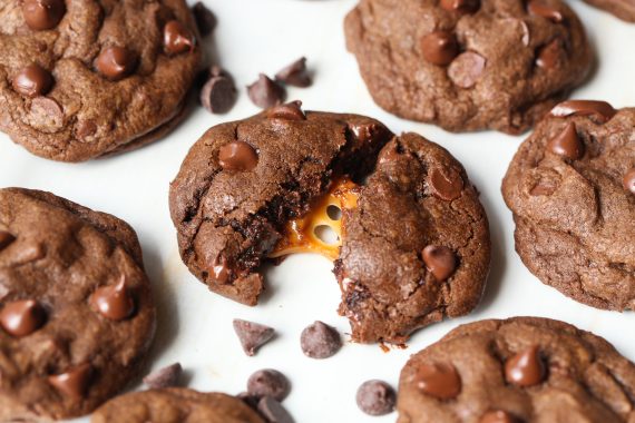 Double Chocolate Caramel Stuffed Cookies