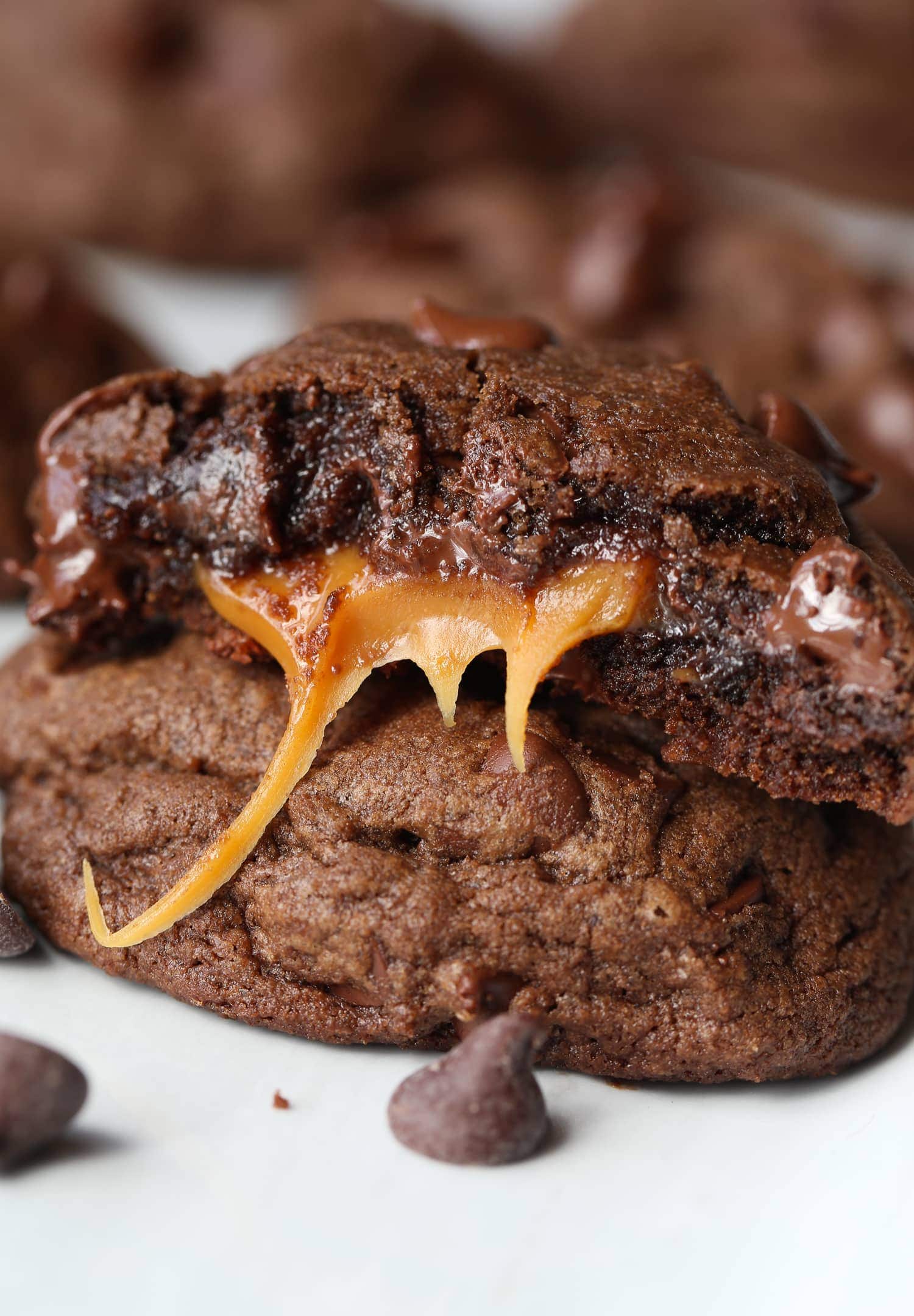 Double Chocolate Caramel Stuffed Cookies | Easy Cookie Recipe