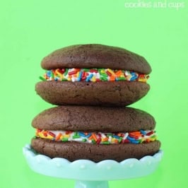 Chocolate Whoopie Pies with Cake Batter Buttercream
