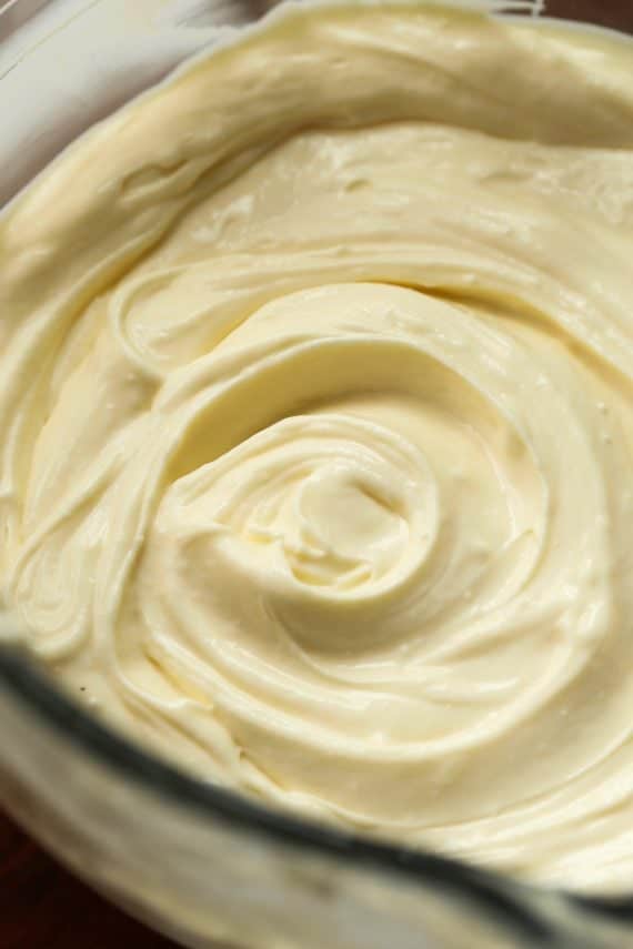 Cheesecake filling in a mixing bowl