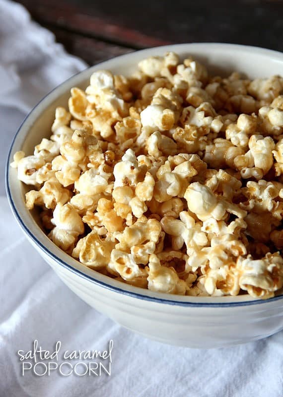 Salted Caramel Corn is crispy, sweet, coated in homemade caramel with the perfect amount of salt added for balance.