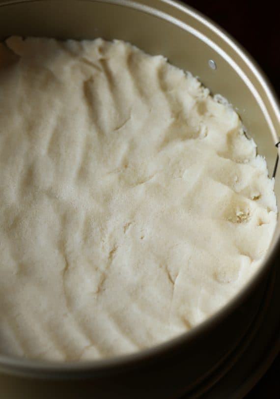 Shortbread dough pressed into a springform pan