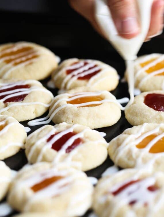 Image of Lemon Thumbprint Cookies Being Frosted