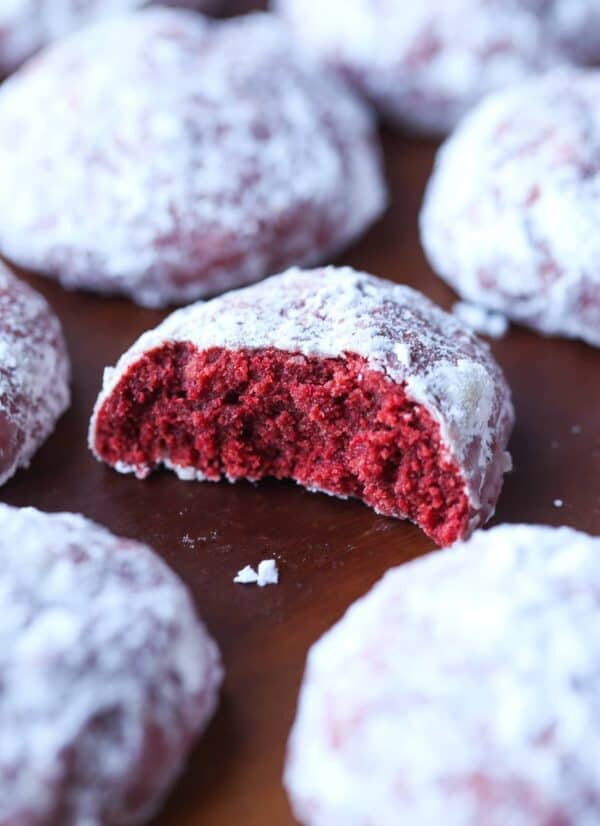 Red Velvet Snowball Cookies Holiday Christmas Baking