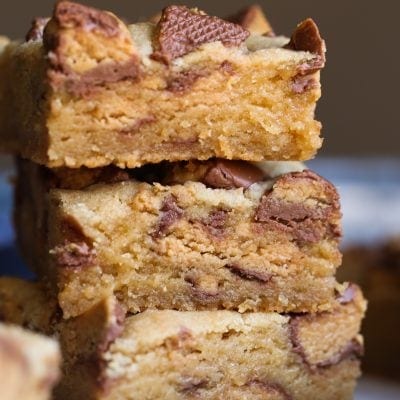 Image of 3 stacked peanut butter cup blondies