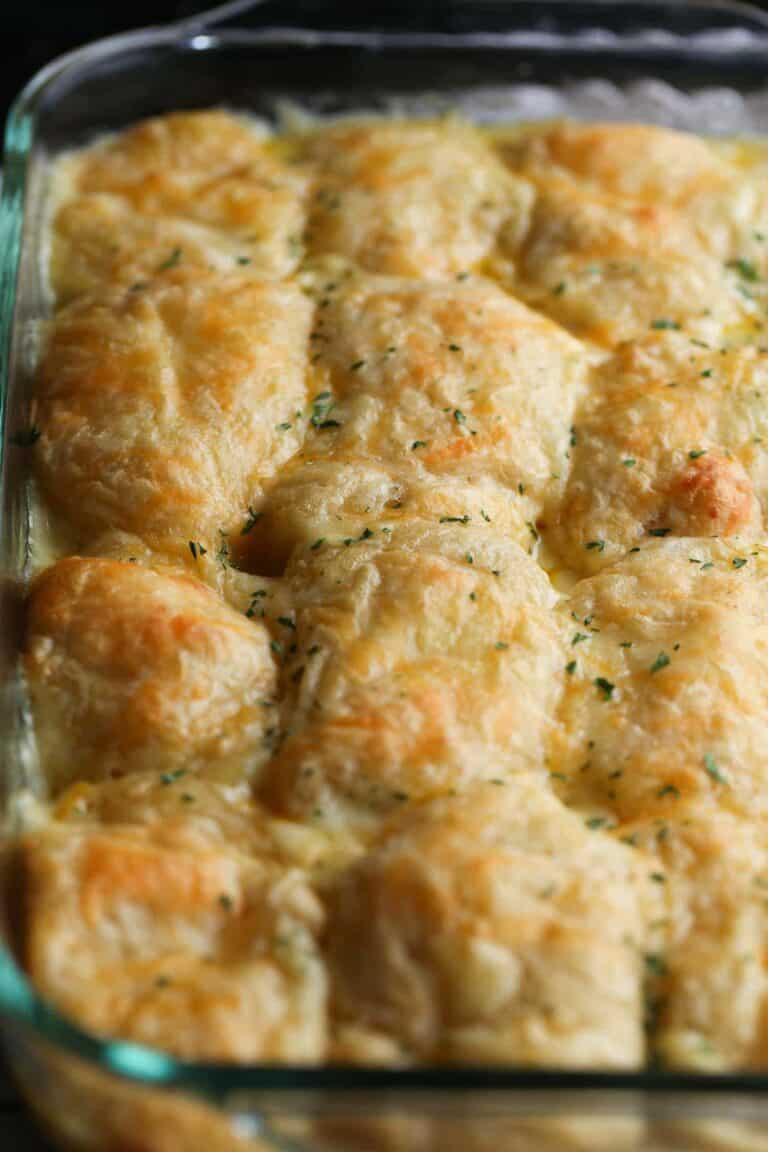 Bake the cheese chicken crescent in a glass baking dish.