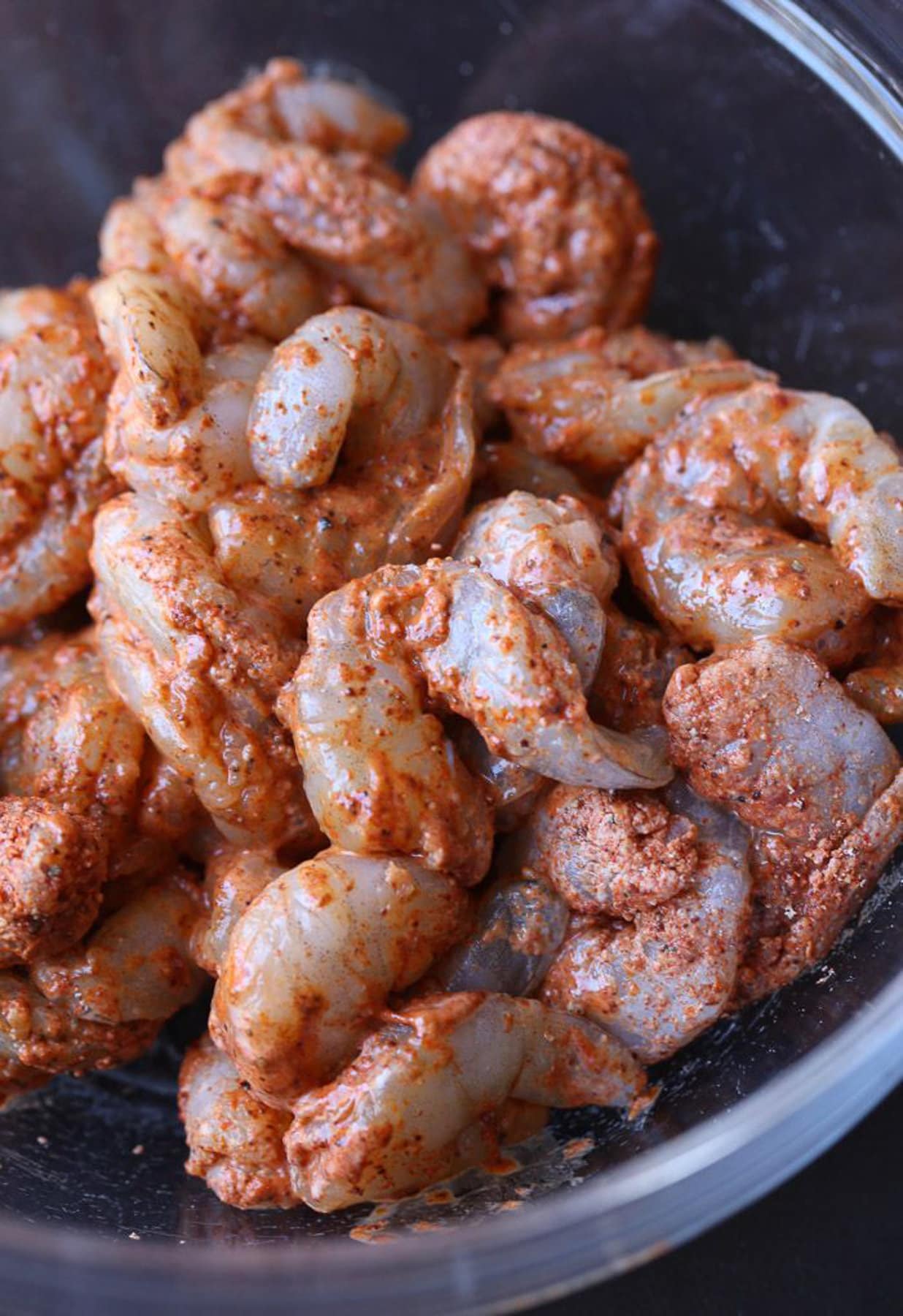 Seasoned shrimp before being fried