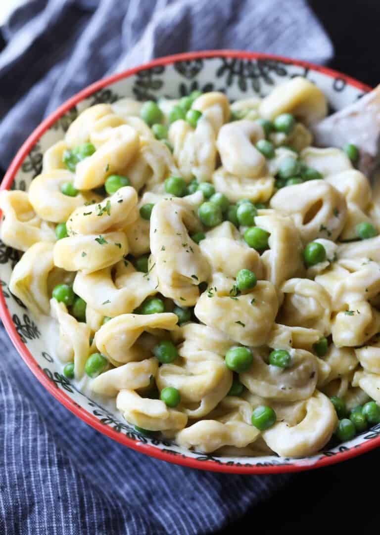 15 Minute Cream Cheese Alfredo Sauce with Pasta and Peas